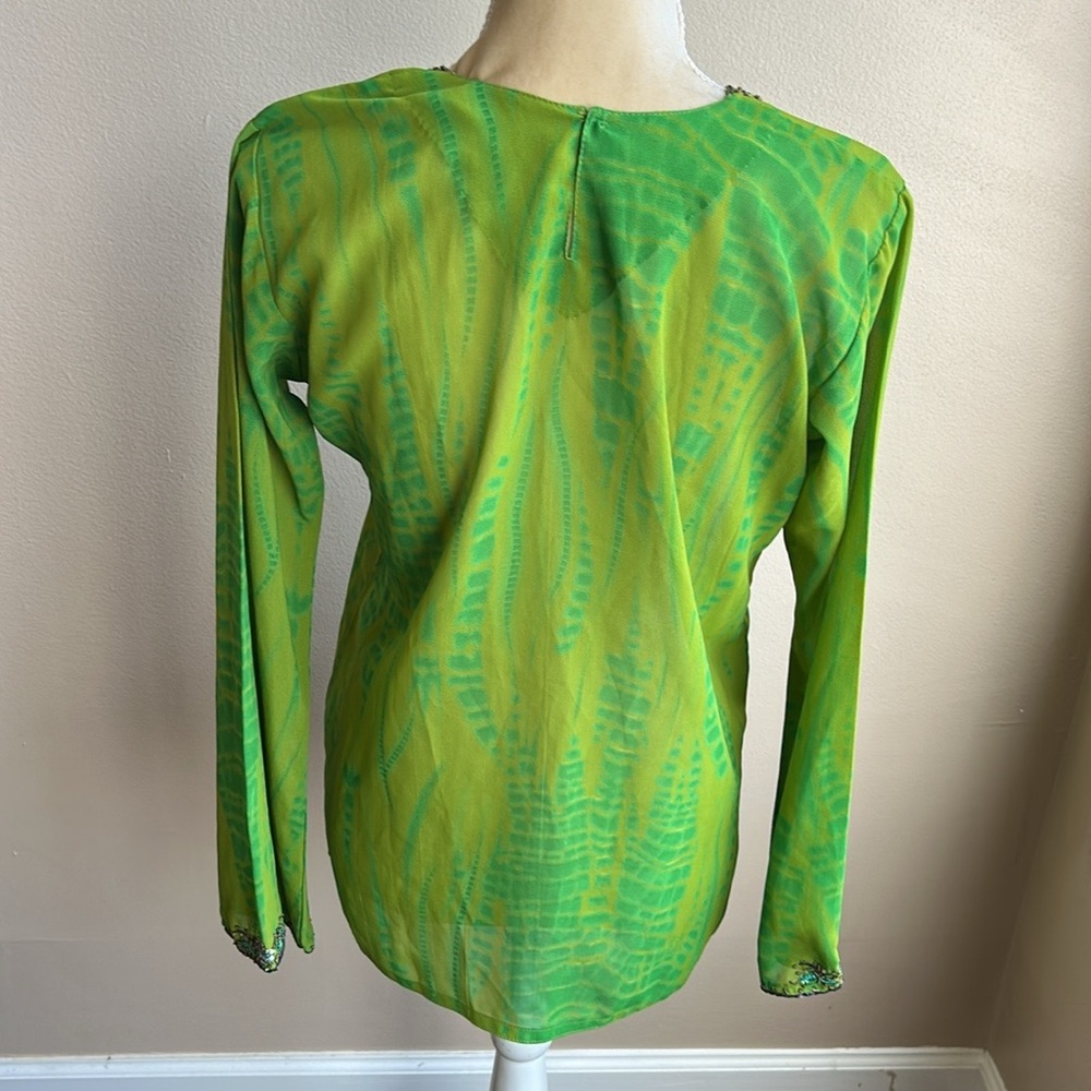 New The Dye Green Tunic Embroidered Sz S Long Sleeves - Picture 3 of 3